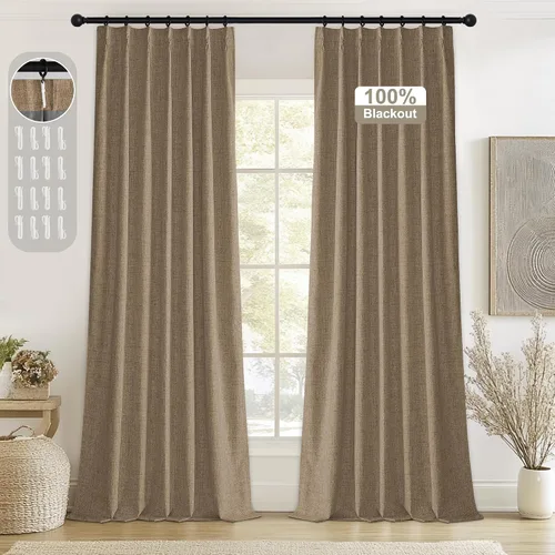 Vista 23 de StangH Cortinas Opacas con Pliegues Pinzados para Dormitorio, Cortinas de Ventana con Textura de Lino Beige con Ganchos, Aislante de Energía Neutro