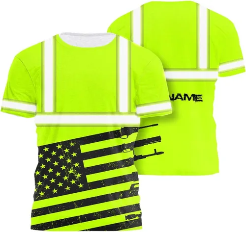 Vista 34 de Camisa de alta visibilidad con bandera de Estados Unidos de color para hombres y mujeres, con nombre personalizado, camisa de seguridad reflectante