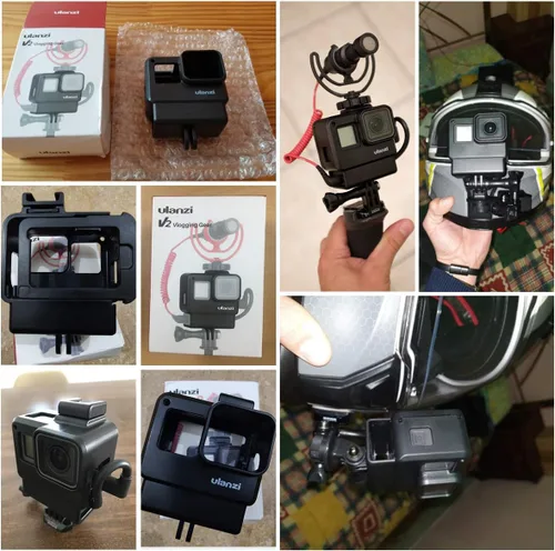 Vista 6 de V2 - Carcasa para vlogging con micrófono, soporte para zapata fría, compatible con GoPro Hero 7 6 5, adaptador de audio de micrófono, accesorios