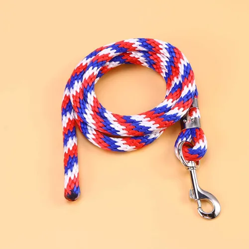Vista 2 de POPETPOP - Cuerda de caballo trenzada para equitación de caballo con cierre resistente (rojo, azul y blanco)