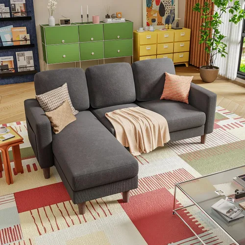 Vista 7 de YESHOMY Sofás para sala de estar, sofá con otomana móvil, sofá pequeño con chaise reversible y bolsillos laterales, sofá en forma de L para espacios