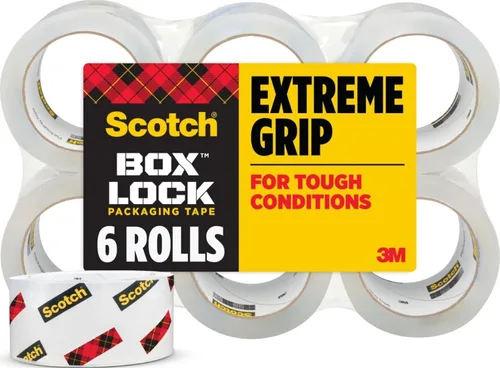 Vista 23 de Scotch Cinta de Embalaje con Cierre de Caja, Transparente, Cinta de Mudanza de Agarre Extremo, 1.88 pulg. x 54.6 yd, 3 Rollos, Dispensador de Cinta