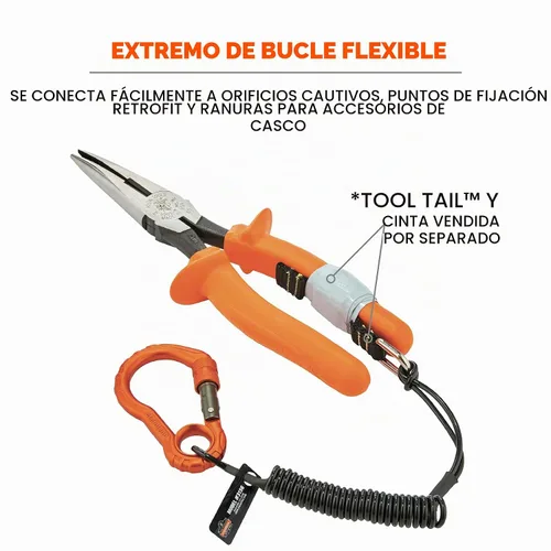 Vista 4 de Cordón para herramientas en espiral con extremo de bucle y mosquetón, capacidad de peso de la herramienta 2 libras, Ergodyne Squids 3156, negro