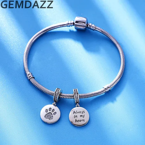 Vista 3 de GEMDAZZ Dijes brillantes con estampado de pata de cachorro en plata de ley 925, cuentas redondas de circonita cúbica para pavé para perros