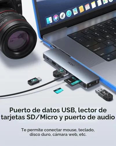 Vista 6 de Adaptador Hub USB C para MacBook Pro Air 2025-2018, Adaptador Multipuerto para Mac para MacBook 13" 15" 16", Accesorios Hub para Mac 8 en 2 con HDMI
