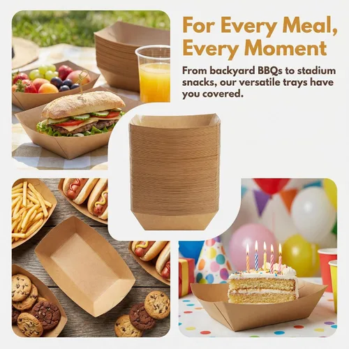 Vista 6 de DEAYOU Paquete de 250 botes de papel para alimentos, bandejas de comida Kraft de 2 libras, desechables, resistente a la grasa para papas fritas
