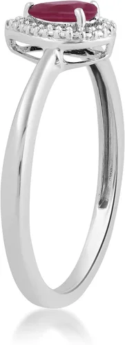 Vista 3 de Jewelili Anillo de compromiso de plata de ley de 0.197 x 0.118in con rubí de corte de pera y diamante redondo blanco natural