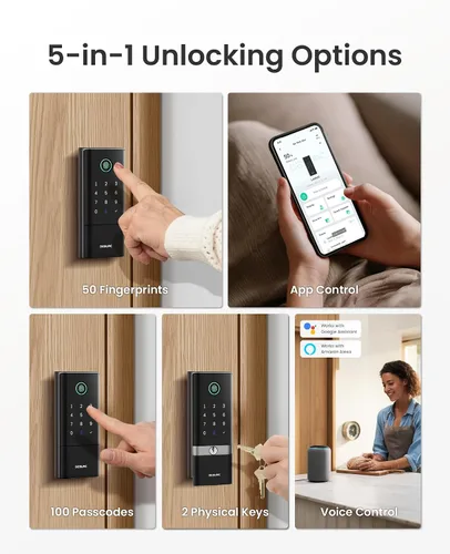 Vista 5 de DESLOC Smart Lock K120, cerradura de puerta delantera sin llave de huellas dactilares, cerrojo electrónico WiFi, batería de iones de litio de 16