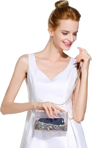 Vista 5 de JeVenis Bolso de mano mágico con lentejuelas transparentes para fiesta, graduación, novia