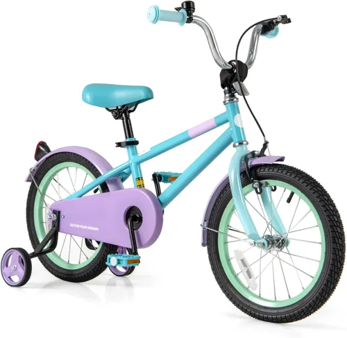 Vista 23 de BABY JOY Bicicleta infantil de macarones coloridos, de 12, 14, 16 y 18 pulgadas, bicicleta deportiva para niños con ruedas de entrenamiento