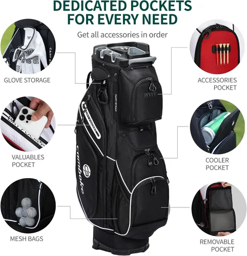 Vista 4 de Silent - Bolsa de golf para carrito de golf, bolsa de golf moldeada con separadores de longitud completa de 14 vías, bolsa de bolsillo refrigerante