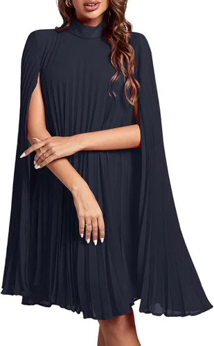 Vista 16 de Rooscier Vestido midi de fiesta plisado con cuello alto falso y espalda abierta para mujer