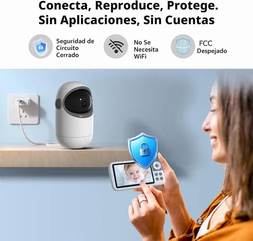 Vista 7 de Monitor de bebé de video de 5 pulgadas con cámara y audio, duración de la batería de 36 horas, cámara HD, zoom panorámico, inclinación 3X, monitor