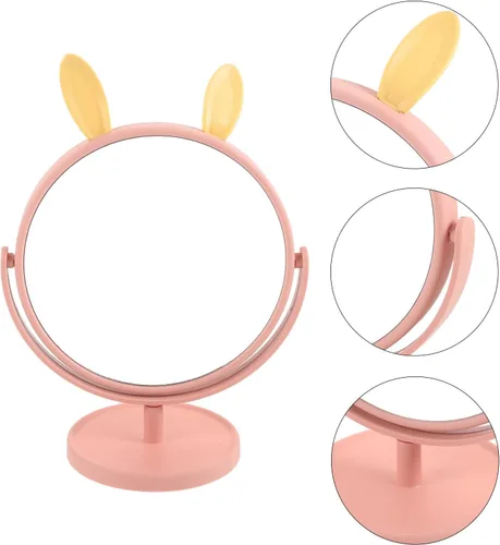 Vista 9 de LALAFINA Espejo de maquillaje para escritorio, con forma de orejas de conejo, cosmético de mesa para el hogar, dormitorio, baño, corte de pelo