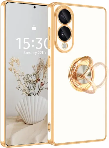 Vista 50 de Fingic Compatible con Samsung Galaxy S22 Funda con Soporte de Anillo, [Soporte de Anillo Giratorio 360° Magnético con Kickstand][Borde Dorado