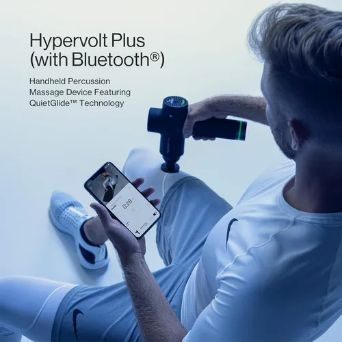 Vista 2 de Hypervolt Plus, con tecnología Quiet Glide, pistola de masaje de percusión de mano 3 velocidades, 5 cabezales intercambiables Ayuda a aliviar