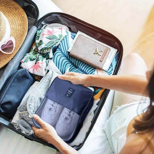 Vista 7 de 2 bolsas de zapatos para viaje con capacidad para 3 pares de zapatos, bolsa de zapatos de viaje para empacar cubos de zapatos portátiles para viajes