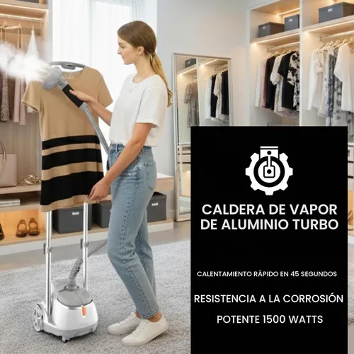 Vista 2 de SALAV® Vaporizador profesional para ropa de pie – Vaporizador de ropa resistente de 1500 W con cable retráctil, control de pedal de pie, ruedas