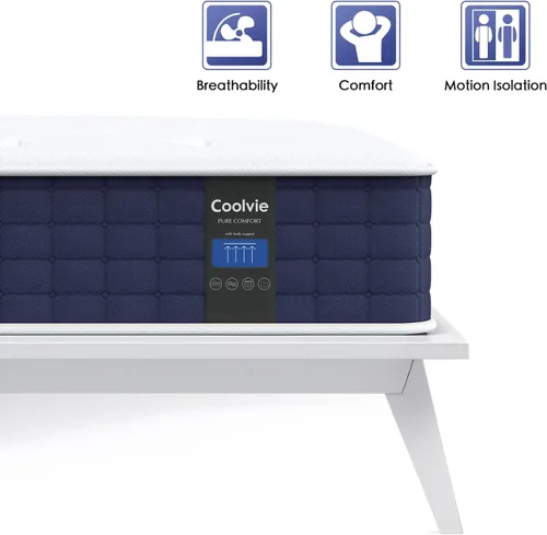 Vista 6 de Colchón Coolvie individual, híbrido de 10 pulgadas, resortes individuales con espuma viscoelástica, cama en una caja, sueño más fresco con alivio