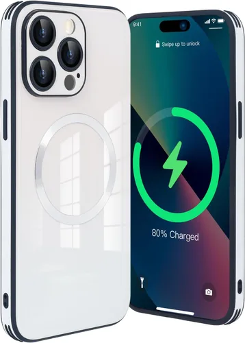 Vista 33 de Guppy Funda para iPhone 12 Pro - Parte trasera de vidrio degradado con carga magnética, película de lente, color negro