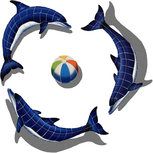Vista 2 de Mosaico para piscina de cerámica con diseño de delfín azul