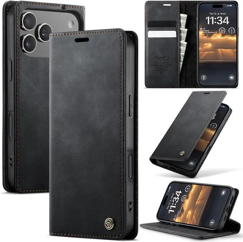 Vista 54 de Funda tipo cartera para Samsung Galaxy Z Fold 7 de piel con tarjetero y función atril, cierre magnético, bloqueo RFID, TPU a prueba de golpes, Negro