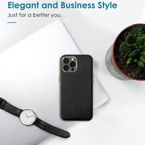 Vista 4 de LOHASIC Funda de cuero para iPhone 13 Pro Max - Funda delgada y suave de lujo con borde cromado, funda de diseño empresarial para iPhone 13 Pro Max