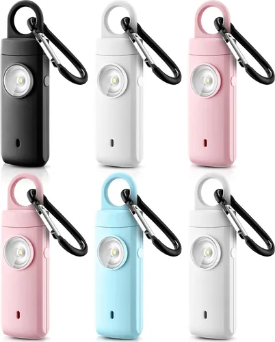 Vista 9 de Tellegloww 6 unidades de alarma personal de seguridad personal de 130 dB para mujeres, llaveros de alarma personal con sirena fuerte con luz