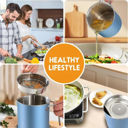 Vista 6 de Chihee Ahorro de grasa de tocino de acero inoxidable – Contenedor de aceite de 67.6 onzas líquidas con colador de malla fina y bandeja