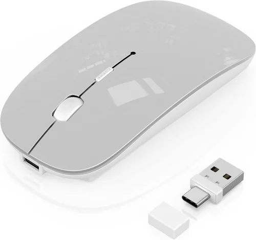Vista 9 de Gizdot-S1 - Mouse Bluetooth para laptop/MacBook Air/Pro y iPad, mouse inalámbrico recargable con tipo C, mouse delgado para iMac, 4 modos