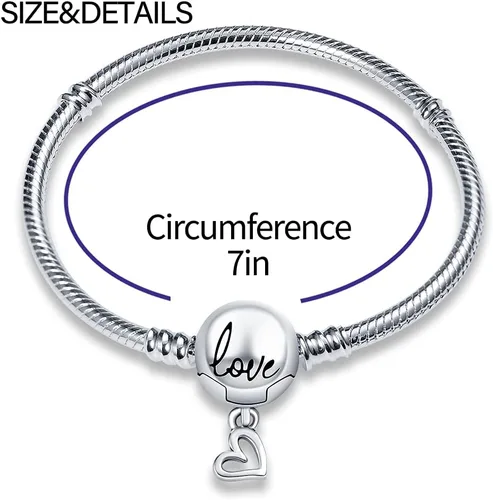 Vista 3 de KUNSIR Pulsera de plata de ley 925 con cadena de serpiente con hebilla redonda de amor, pulseras para mujeres y adolescentes