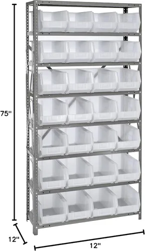 Vista 4 de Quantum QSBU-245BK Heavy Duty Shelving Unit with (7) Shelves and (24) QUS245 Black Bins for Garage Warehouse Storage Distribution 400 lb Load