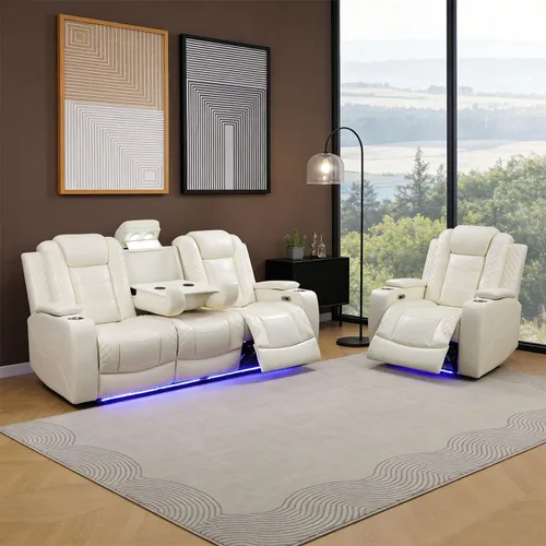 Vista 12 de Sofá reclinable individual eléctrico para muebles de sala de estar, silla reclinable de cuero con luces LED, puertos USB, almacenamiento oculto