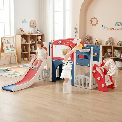 Vista 8 de juego de juego para niños pequeños al aire libre con juego de tobogán, juego de patio interior para niños pequeños de 1 a 3 años, juego de escalador