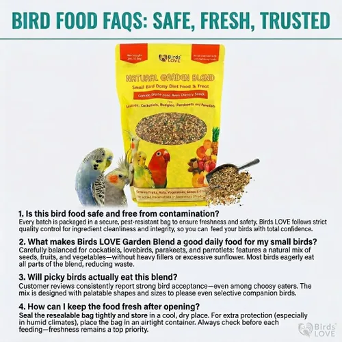 Vista 8 de Birds LOVE Natural Garden Blend - Alimento para pájaros pequeños, 2 libras, empaquetado a mano en Estados Unidos, mezcla natural con frutas