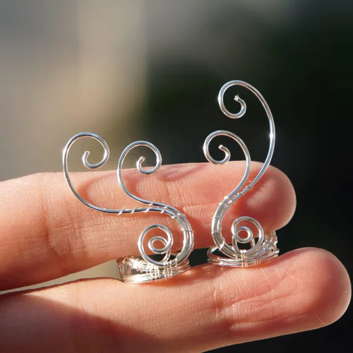 Vista 4 de Aretes de oreja de elfo, aretes de OwMell sin perforaciones, hipoalergénicos, hechos a mano, disfraz de fantasía