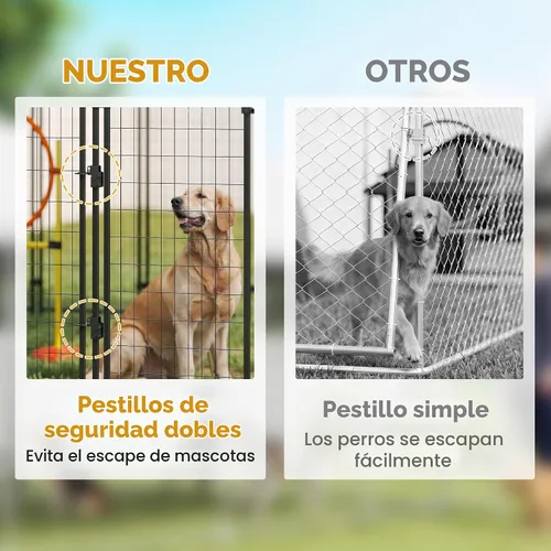 Vista 8 de PawHut Perrera para perros al aire libre de 10' x 10' x 6' con cuencos giratorios de 360°, plateado
