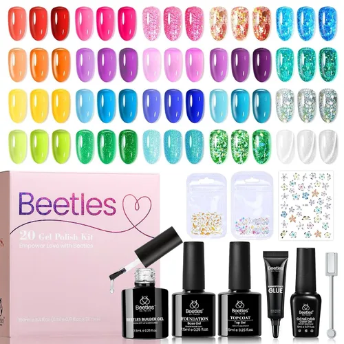 Vista 12 de Beetles - Kit de 69 esmaltes de uñas de gel con luz UV – Kit de esmalte de uñas de gel de 35 colores con base y capa superior brillante