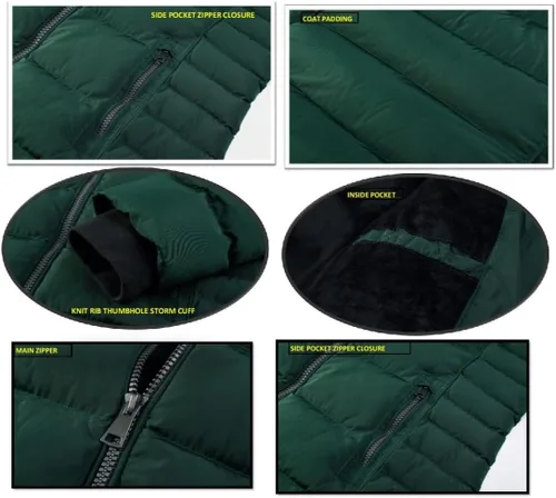 Vista 3 de ELORA Parka acolchada vegana para mujer, abrigo de invierno cálido con forro polar y capucha Negro