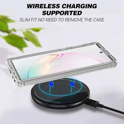 Vista 6 de Funda para Galaxy Note 10, SM-N970U con protector de pantalla de vidrio templado, carcasa protectora de cuerpo completo transparente