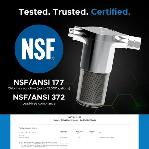 Vista 2 de Filtro de ducha Aquamonster ACF Certificado NSF para eliminación de cloro Vida útil larga de 21,000 galones Cuidado de la humedad para la piel