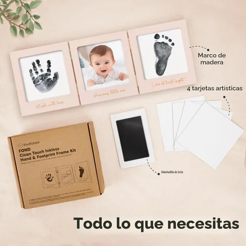 Vista 2 de Kit de huellas de manos y huellas para bebé sin tinta para recién nacido Rosa pétalo/Oro