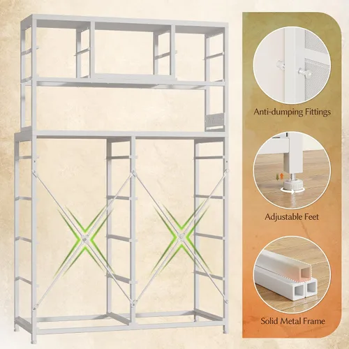 Vista 12 de EnHomee - Cómoda de 160 cm de alto para dormitorio con 14 cajones de tela, cómoda blanca con estación de carga y luces LED, cómodas y arcones