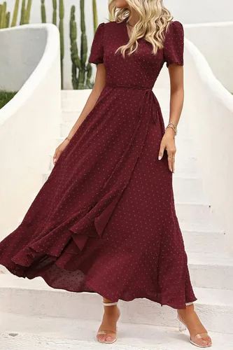 Vista 8 de PRETTYGARDEN - Vestido largo de verano cruzado para mujer, con cuello en V, estilo bohemio, floral, manga corta, dobladillo con volantes
