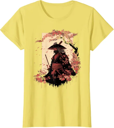 Vista 71 de Camiseta estética vintage samurái de arte japonés samurái retro cereza, Negro