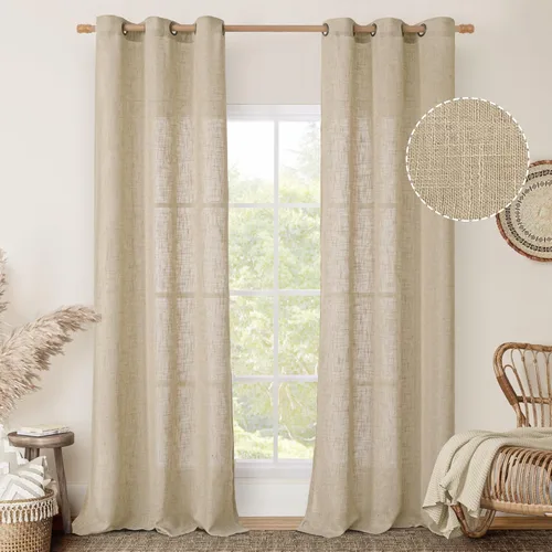 Vista 51 de LAMIT Cortinas de lino marrón caramelo para sala de estar, 84 pulgadas, de lino sintético, texturizado, filtrante de luz, paneles de privacidad