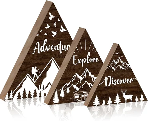 Vista 9 de Jetec Letrero de madera de montaña de 3 tamaños para cabaña, decoración de pared de montaña rústica, letrero de decoración de cabina de campamento