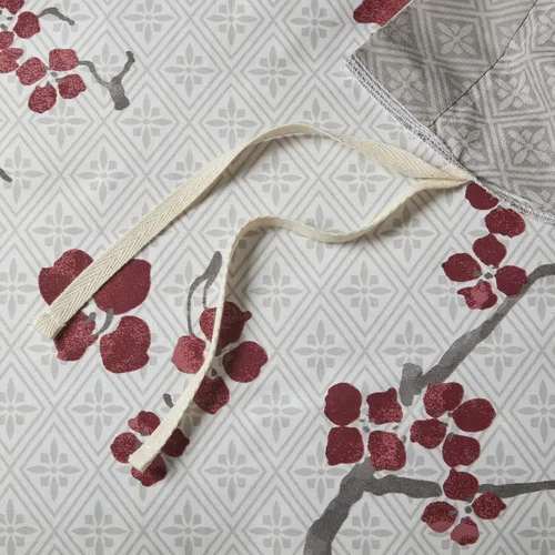 Vista 3 de N Natori Juego de funda de edredón de flor de cerezo, tamaño Queen, rojo, gris, juego de funda de edredón de flor de cerezo, 3 piezas, 100% algodón