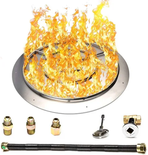 Vista 29 de Kit de sartén y anillo de acero inoxidable para quemador de hoguera, con encendido por chispa para fogatas de propano líquido, sartén de 18