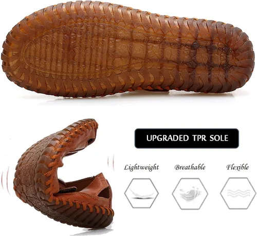 Vista 4 de Moodeng Sandalias deportivas para hombre con puntera cerrada, zapatos de pescador de cuero para verano, playa, mocasines transpirables